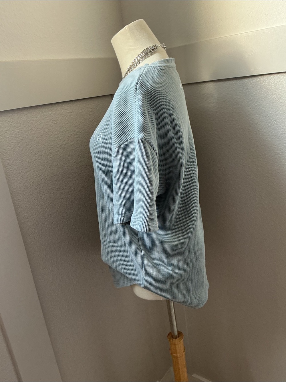 YoungLA Blue-Gray Waffle Knit Tee - Men's Oversized Short Sleeve - Picture 4 of 10